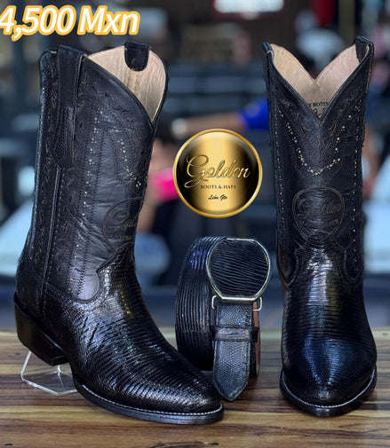 Bota Golden Oval Armadillo Negro
