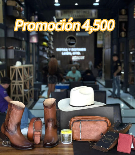 Promoción Combo Con Sombrero 4,500 Botín & Cinto Más Varios Accesorios Crema Cubre Polvo Cartera Pechera Saca Botas